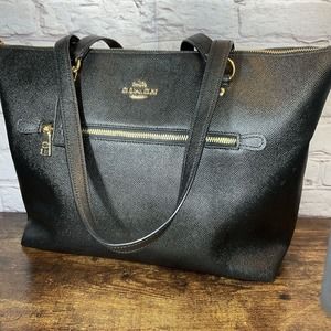 Coach Gallery Tote Black Cross Grain Leather Purse Excellent Condition 6840
